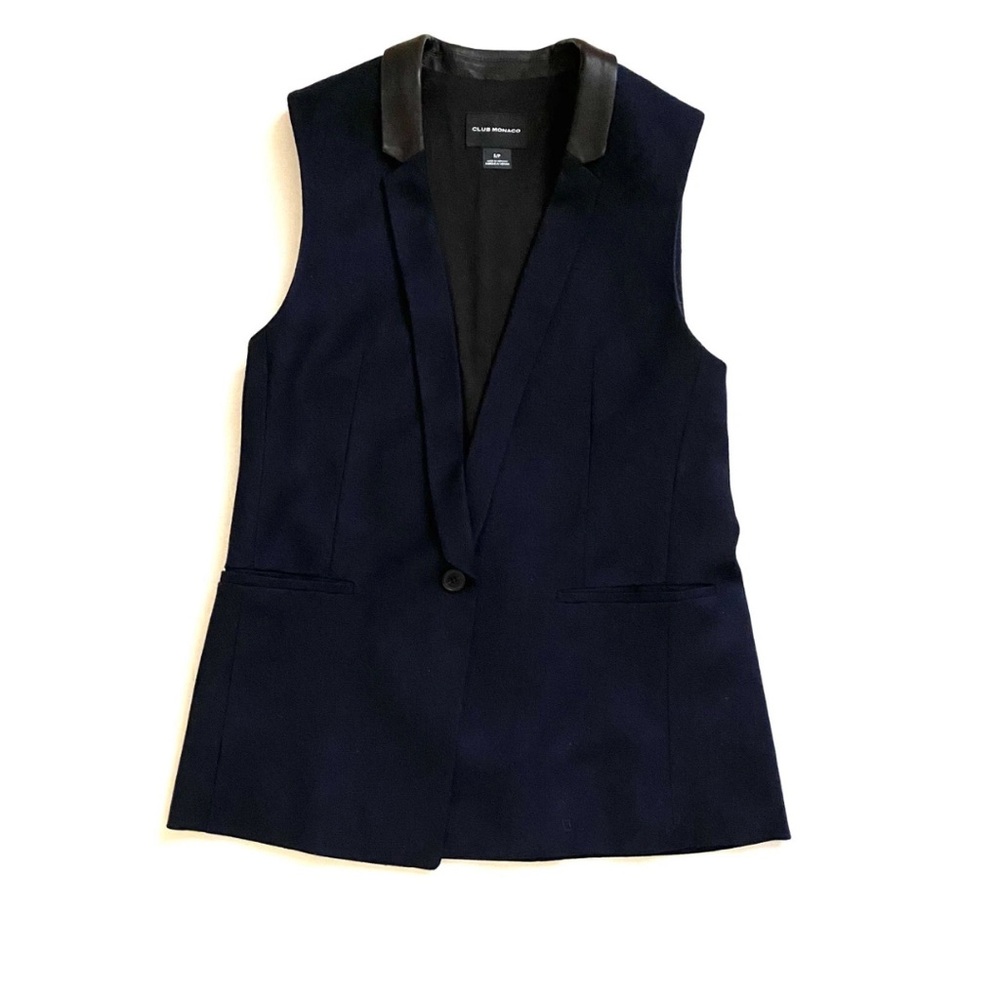Club Monaco Ammey Leather-Trimmed Vest | Size XS | Navy
